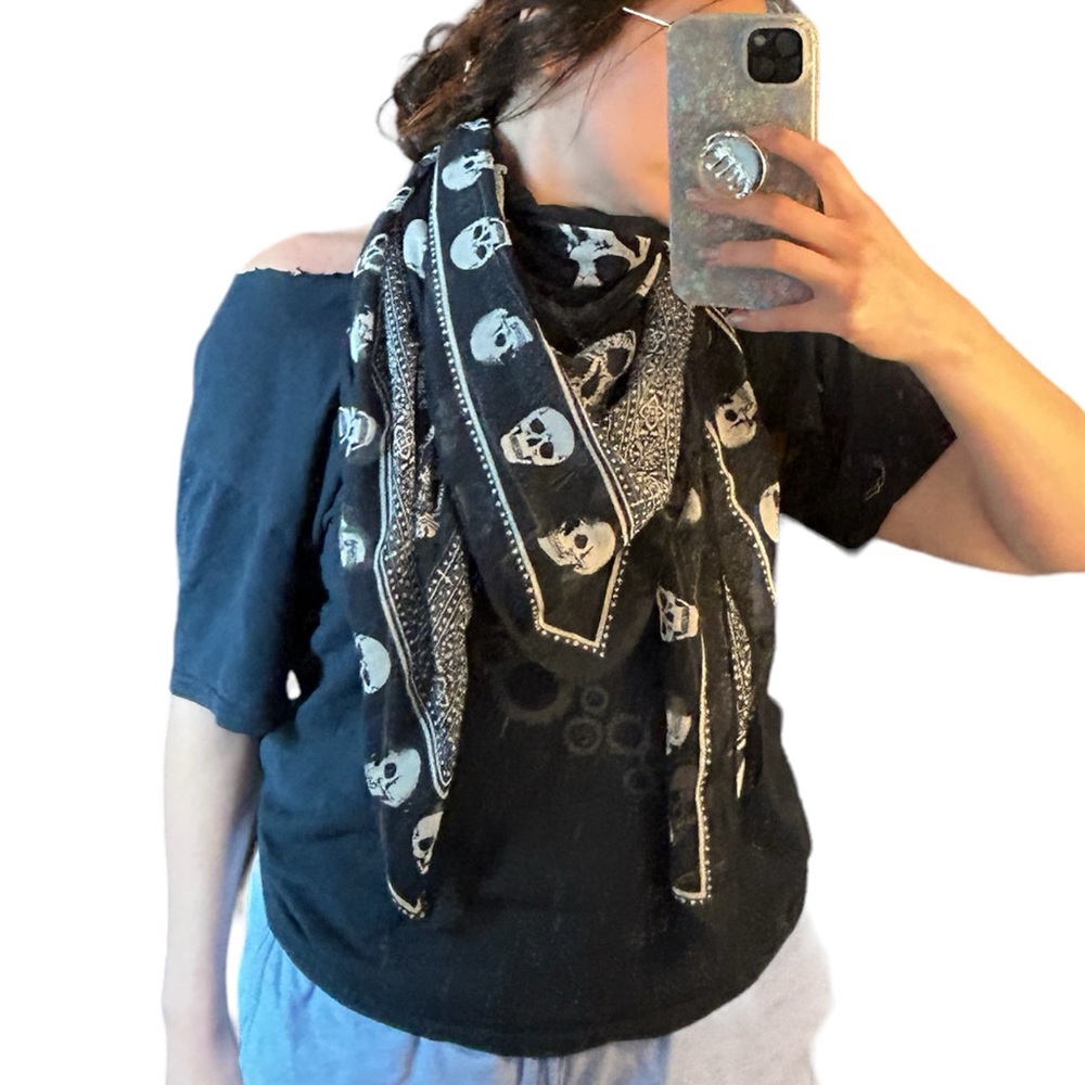 Navy Blue White Skull Scarf Wrap Lightweight